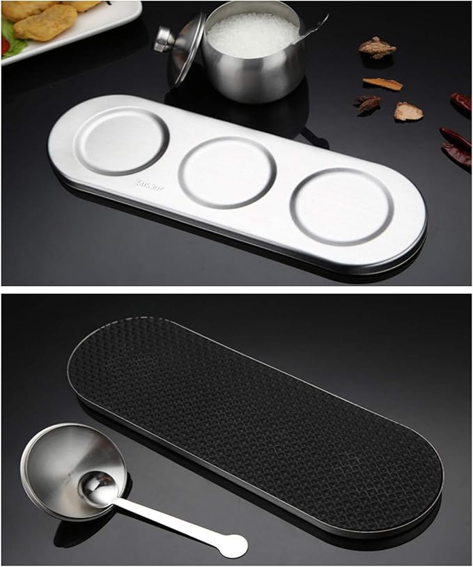 TENTA KITCHEN TENT 18/8 Stainless Steel Seasoning Containers Set Spice Jar Spice Rack Condiment Cruet Bottle Salt Pepper Sugar Storage Organizers with 3 Serving Spoons And Non-slip Base