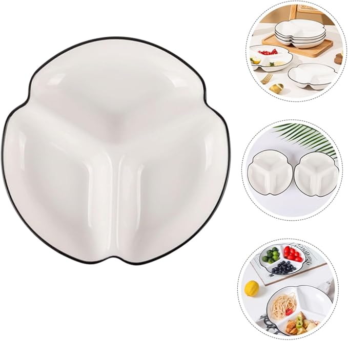 VALICLUD Ceramic Divided Serving Dish Three Compartment Plate for Portion Control Food Grade Dinnerware for Snacks Appetizers Fruits for Home and Party Use