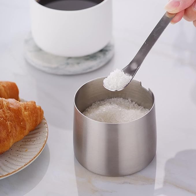 Easyworkz Stainless Steel Sugar bowl and Creamer Set, with Spoon and Anti-Drip Spout, Stackable Design, Brushed Silver