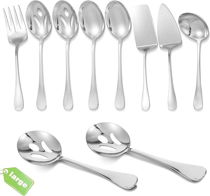 8 Pcs Stainless Steel Serving Utensils, Serving Set with Serving Spoons,Serving Fork,Soup Ladle,Lasagna Server,Pie Server,Polished Serving Utensil Set for Buffet Parties Home,Dishwasher Safe