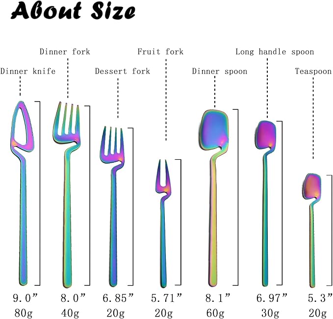 JASHII 28-Piece Rainbow Silverware Flatware Set for 4, 304 Stainless Steel Colorful Eating Utensils Cutlery, Tableware for Home Restaurant Party - Hanging Cup - Dishwasher Safe
