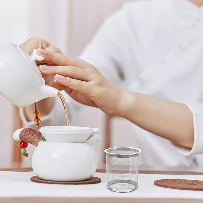 Stainless Steel Tea Strainer for Teapot with Extended Chain Hook Loose Leaf Tea Infuser Basket Metal Filter for Home Brewing