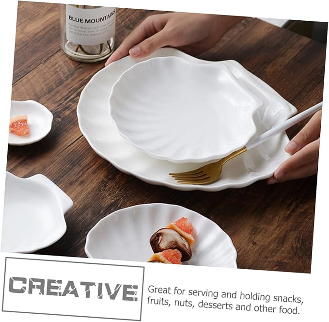 Shell-Shaped Porcelain Plates Set of 4 Multipurpose Kitchen Serving Plates for Breakfast Desserts and Appetizers Household Ceramic Food Dishes for Entertaining