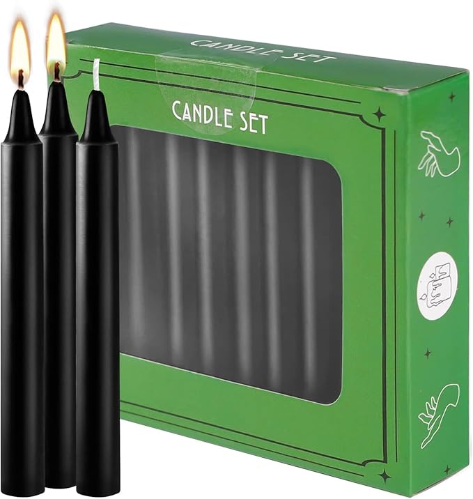 Spell Chime Candles 40 pcs Black Candles, 4" Tall Unscented Mini Taper Candle for Witchcraft, Wiccan Altar, Magic Tools, Rituals, Prayer, Meditation and Party Decoration