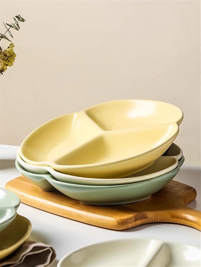 Cutlery Tray Divided Plates 7/9-inch Ceramic Snack Dish 3 Grid Plate Appetizer Serving Platter Sushi Dipping Dish (Color : White, Size : 7")