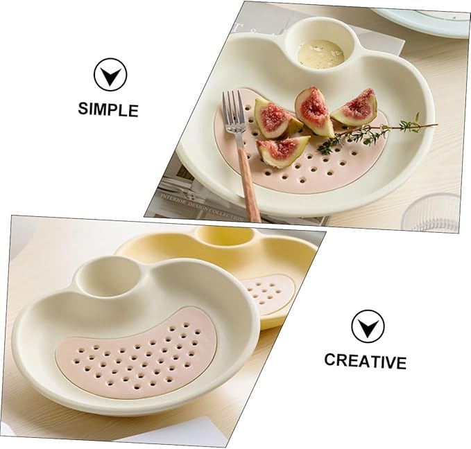 Zerodeko Dumpling Serving Tray Draining Section Sauce Plate Ceramic Plate for Sushi Snacks Desserts