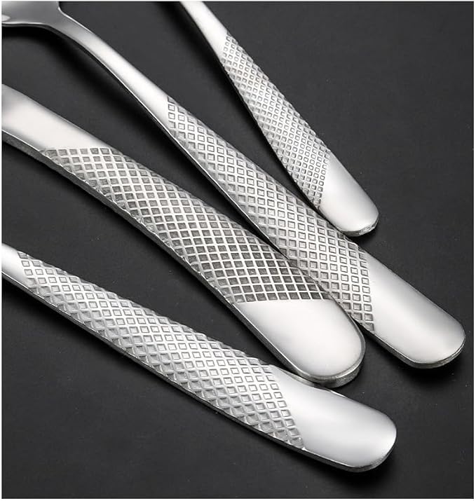 diamond hammered silverware set, 90-piece cutlery set for 18 people, Checkered Handle Stainless Steel Flatware serving set - Cutlery Set For Home Kitchen