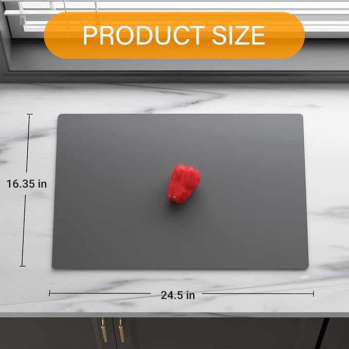 Silicone Counter Mat 40x60cm 2 Pack - High-Temp Resistant, Non-Slip Waterproof Pad for Kitchen Countertops, Sink & Stove (Grey)