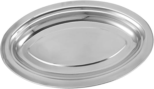 Healifty 1Pc Stainless Steel Oval Serving Tray Multi Function Pastry and Snack Plate for Desserts Fish and Fries Easy to Clean for Parties and Entertaining