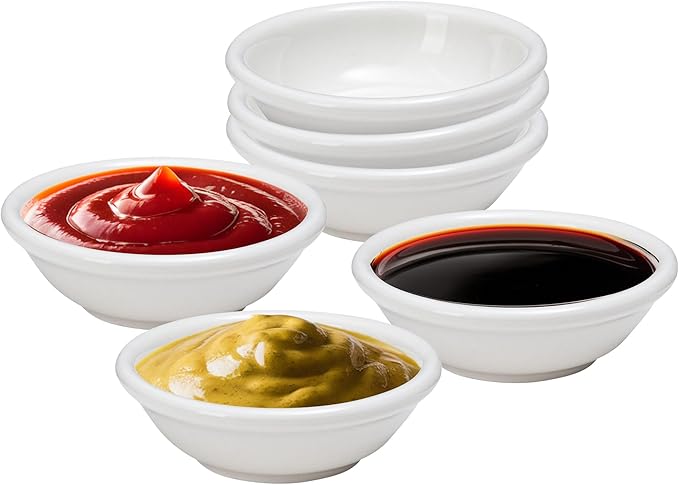 Vikko Mini White Bowls, Set of 6 Porcelain Dipping Sauce Cups, Pinch Bowls for Cooking Prep, Stackable Round Spice Bowls, Mini Bowl