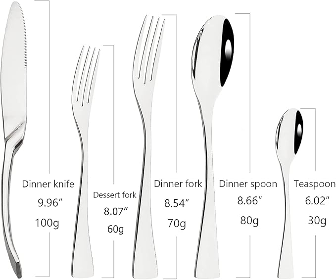 Silver Tableware 20Pcs Mirror Polished 18/10 Stainless Steel Luxury Flatware - Heavy Cutlery Set Service For 4 Include Knives/Forks/Spoons/Salad Fork/Teaspoon, Dishwasher Safe