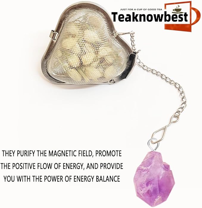 2PCS Loose tea infuser，Stainless Steel Tea Strainers for Loose Tea，tea leaves infuser，Fine mesh tea ball + crystal pendant，Suitable for brewing all loose leaf teas (2, Amethyst)