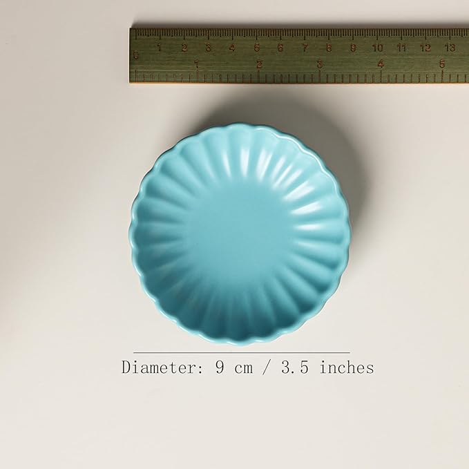 Gaolinci 3.5 Inches Flower Shape Ceramic Sauce Dish,Mini Side Seasoning Dish,Snack Serving Dishes,Porcelain Small Saucer Set(Set of 4)