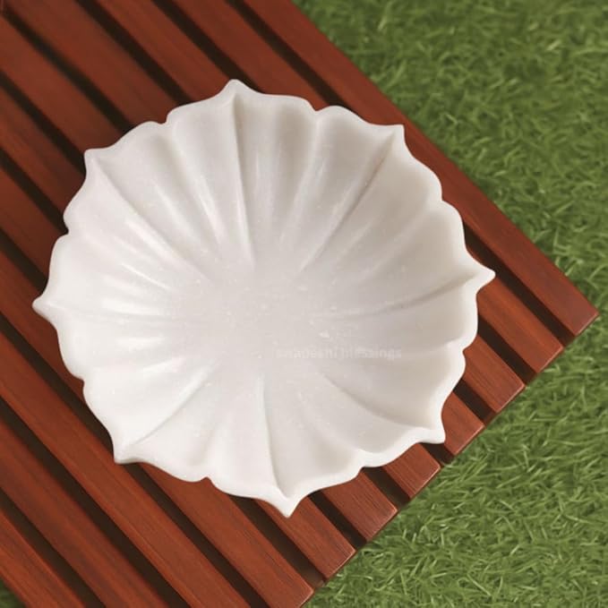 SWADESHI BLESSINGS HandCrafted Marble Lotus Bowl/Organic Modern Home Decor Bowl/Fruit Bowl/Vintage Ring Dish/Decorative Flower Dish/HouseWarming Gifts/Wedding Gifts/Urli (10 Inches)