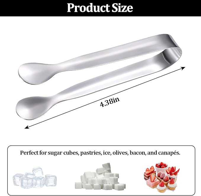 8 Pack Mini Sugar Tongs Stainless Steel Mini Serving Tongs Appetizer Tongs for Candy Buffet, Tea Party, Wedding Ice Tongs for Small Foods, Ice Cubes, Canapés