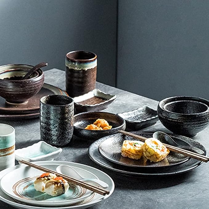 34-Piece Dinnerware Sets, Creative Green Ink Porcelain Tableware Set with Plates Bowls and Cups, Ceramic Dinner Set for Home Kitchen and Dining, Microwave and Dishwasher