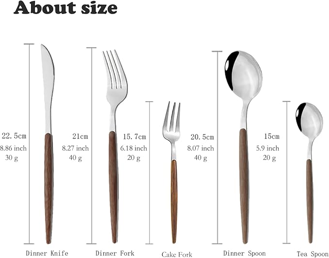 JASHII 30pcs Flatware Cutlery Set Service for 6, Stainless Steel Silverware Set with Imitated Wooden Handle, Tableware Sets Including Forks Spoons Knives - Shiny Silver