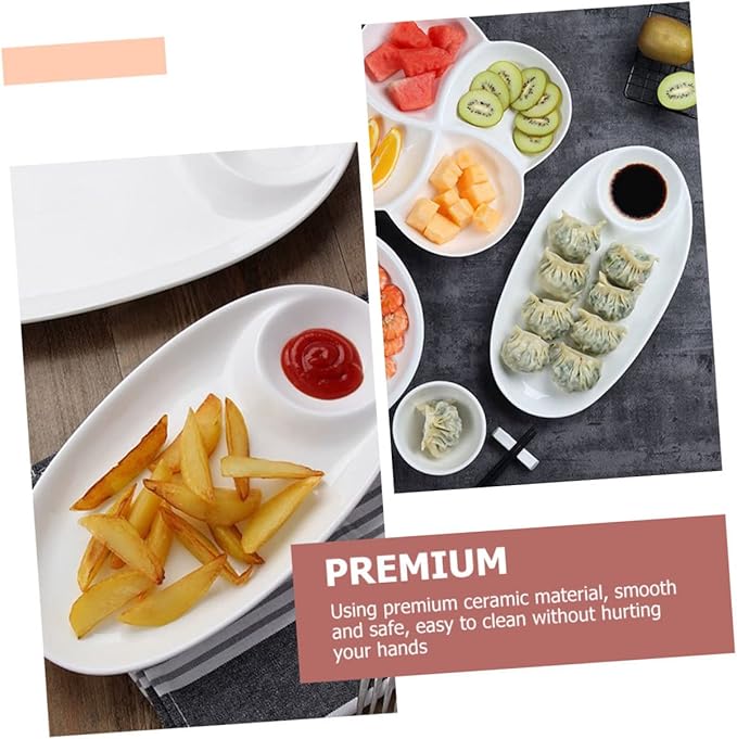 Amosfun Decorative Ceramic Appetizer Plate Divided Food Serving Tray for Dips Snacks and Sushi for Home Restaurant and Parties Easy to Clean and Dishwasher Safe