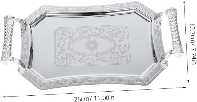 Unomor Stainless Steel Serving Tray European Style Geometric Design Silver Metal Platter for Snacks and Beverages for Parties and Entertaining