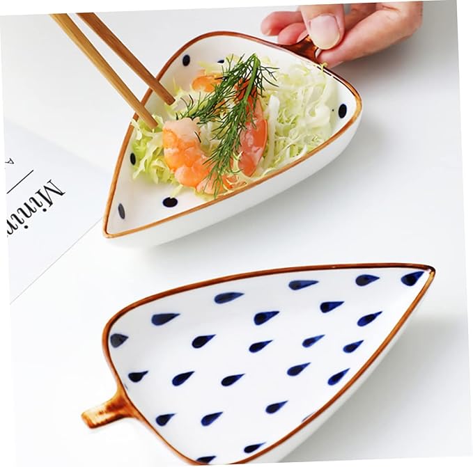 Alipis Leaf Shaped Ceramic Seasoning Dish Random Pattern Snack Plate for Dipping Sauces Fruits Nuts and Condiments Versatile Appetizer Bowl for Home Kitchen Bbq and Parties