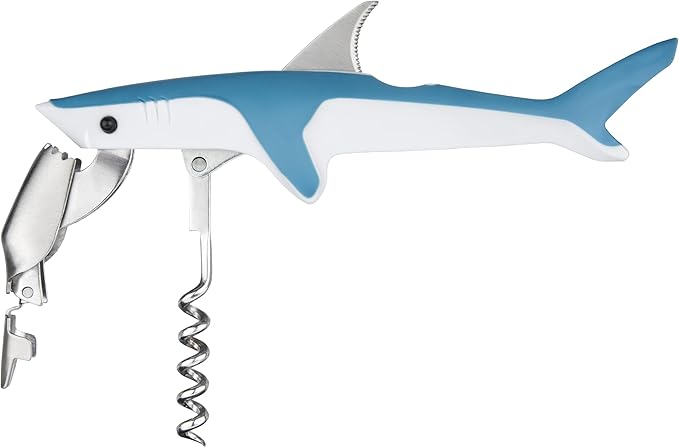 True Shark Waiters Corkscrew Wine Opener with Sharp Foil Cutter, Durable Stainless Steel and & Soft Touch Plastic Perfect for Home Bar, Kitchen, Outdoor Party, Gifts for Wine Lovers, Set of 1