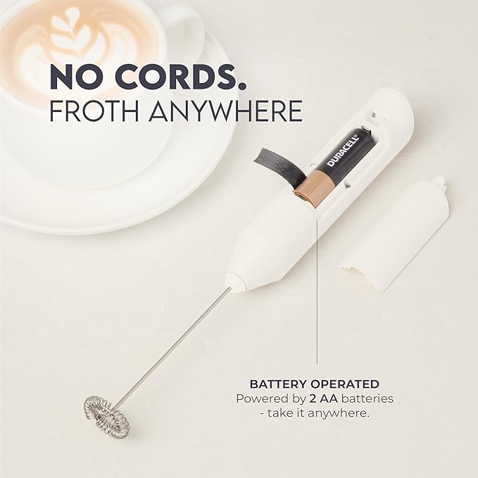 Zulay Kitchen Powerful Milk Frother Handheld with 2 Duracell AA Batteries – Ultra Fast Frother Wand Electric Drink Mixer for Coffee, Lattes, Cappuccinos, Matcha & Hot Chocolate – Portable Foam Maker