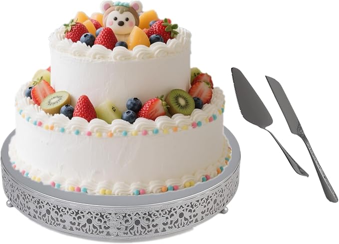 MTJYQTF Silver Cake Stand Set - 16 IN Metal Round Cupcake Dessert Stand with Cake Cutting & Cake Spatula for Party, Candy Table Display for Wedding Birthday Baby Shower Housewarming Party CS003-16pan