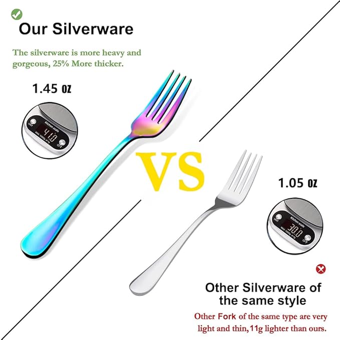 Rainbow Silverware Flatware Set for 8, 40 piece Stainless Steel Colorful Cutlery With Titanium Plated, Tableware Kitchen Eating Utensil Set Include Knife/Fork/Spoon, Mirror Polished, Dishwasher Safe
