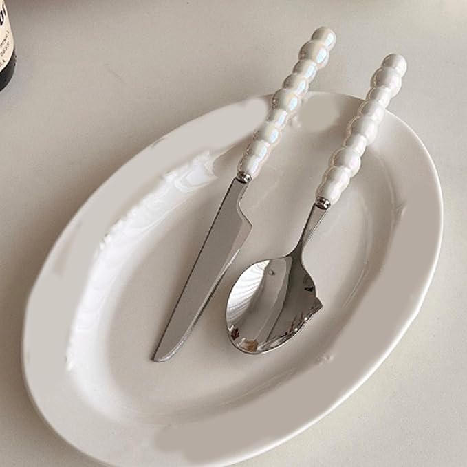 Silverware Set, Spoon and Fork Set Flatware Set Stainless Steel Cutlery Set with Ceramic Pearl Handles for Home Restaurant Hotel