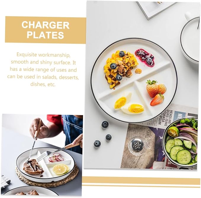Ceramic Divided Plate with Compartments Black Rim Multifunctional Food Dish for Elderly and Home Use Microwave Dishwasher Safe Portion Plate for Appetizers Desserts Sandwiches and