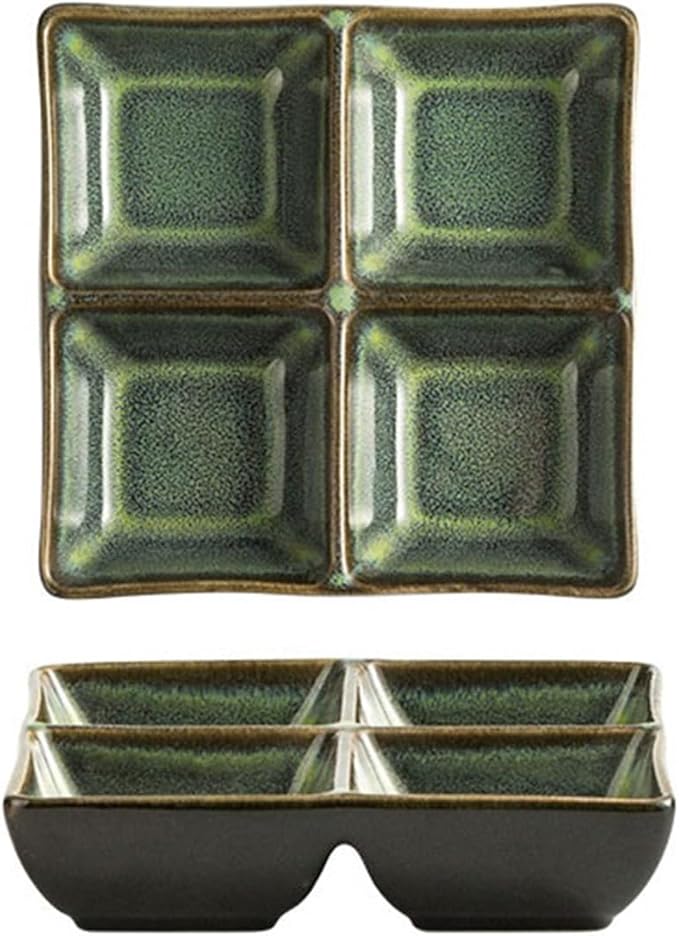 Sauce Dish 1 Piece Multifunctional Compartmentalized Plate Ceramic Snacks Dessert Bowl Snack Plate Roasted Meat Seasoning Sauce Plate Snack Plate(C)