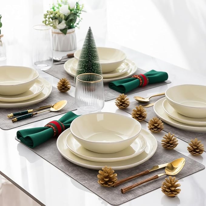 AmorArc Ceramic Dinnerware Sets,Handmade Reactive Glaze Plates and Bowls Sets,Highly Chip and Crack Resistant | Dishwasher & Microwave Safe Dishes Set, Service for 8 (24pc)