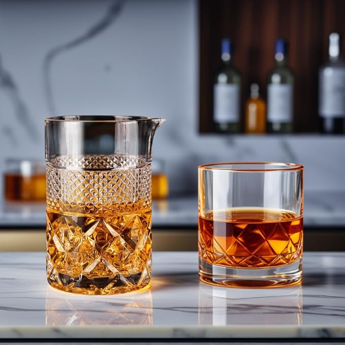 6-Pack Cocktail Mixing Glass - 21oz Lead-Free Hand Blown Barware with Professional Bartender Kit - for Martini, Manhattan, Old Fashioned - Premium Home Bar Gift for Wedding Anniversary Birthday