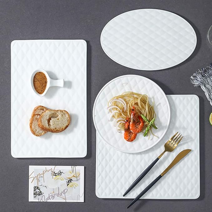 SHINING Ceramic Dessert Appetizer Plates Square And Rectangular Diamond Grain Salad Plates for Fruit Cheese Dessert Lunch (10", Square Plate)