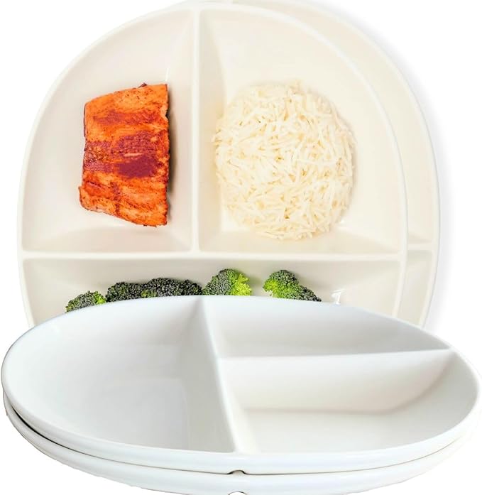 Uba Portion Control Plate (PORCELAIN) for Adults for Healthy Diet (4 Pack)