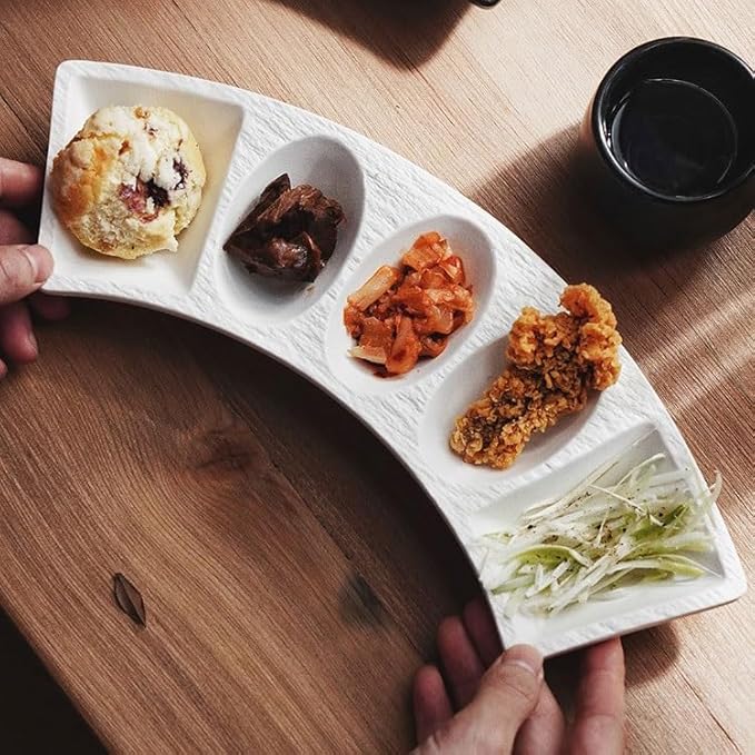 Sauce Dish Home Simple Multi-Compartment Seasoning Dish Creative Ceramic Restaurant Sauce Dish Appetizer Dish Snack Dish Snack Plate(White)
