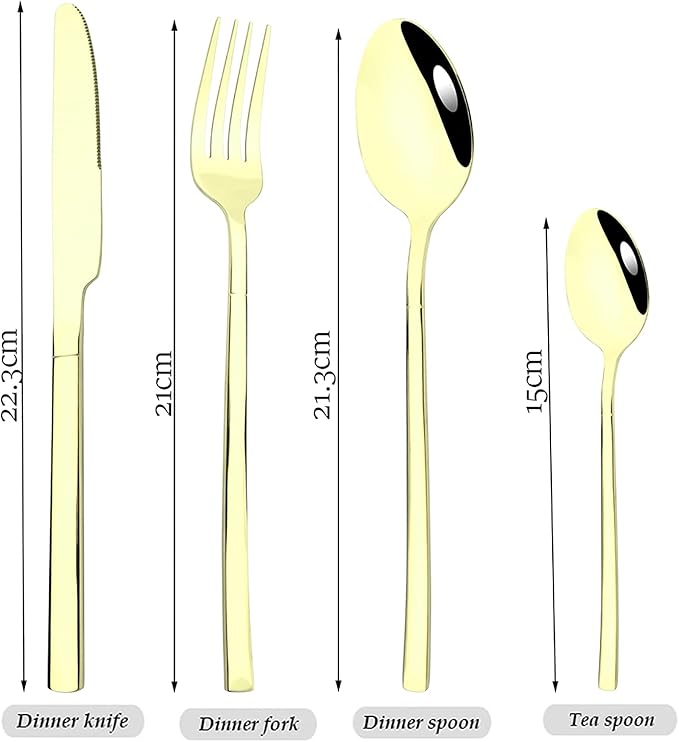 24-Piece Mirror Champagne Gold Flatware Set, 18/0 Stainless Steel Cutlery Set Service for 6, Tableware Utensils Include Knife Fork Spoon and Teaspoon, Dishwasher Safe