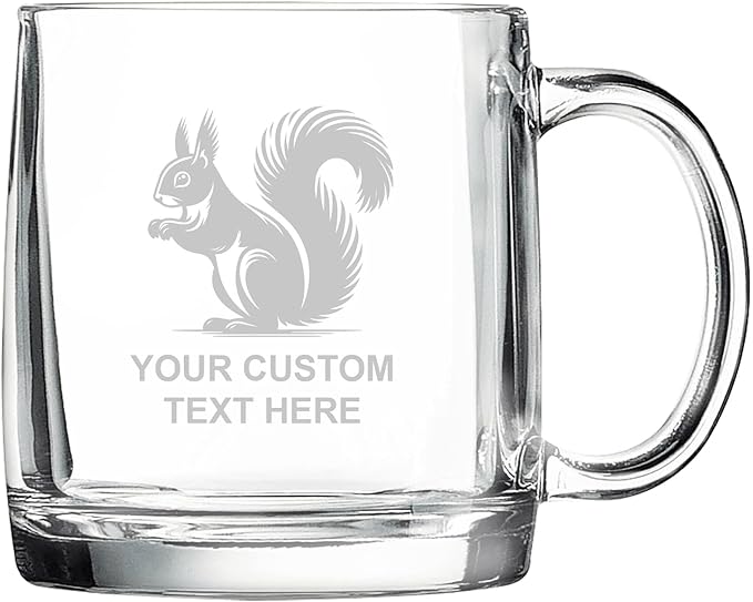 Squirrel, Personalized 12.5 oz Polar Camel Glass Coffee Desk Mug – Custom Laser Engraved Clear Cup for Tea, Espresso, Latte, Whiskey - Microwave Safe/Made in USA