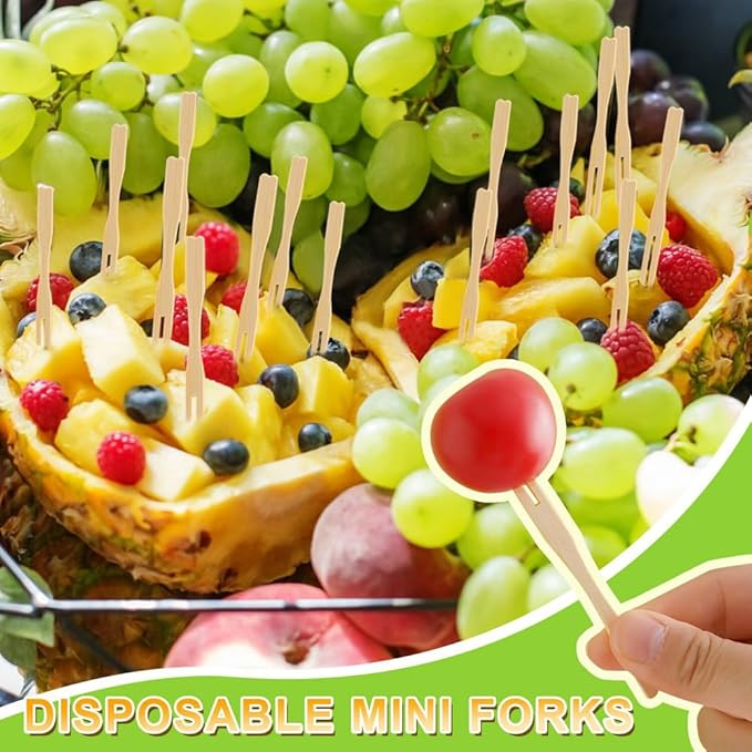 700 Pcs Bamboo Appetizer Forks, PEOUWNES Mini Toothpicks for Appetizers, 3.5 Inch Picks Bamboo Forks, Wooden Forks Food Picks for Cocktail Parties, Party, Fruits, Charcuterie Accessories