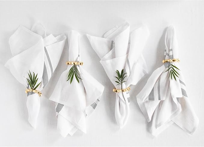 Solino Home Linen Dinner Napkins 20 x 20 Inch - 100% Pure Linen French Stripe Grey and White Napkins Set of 4 for Winter