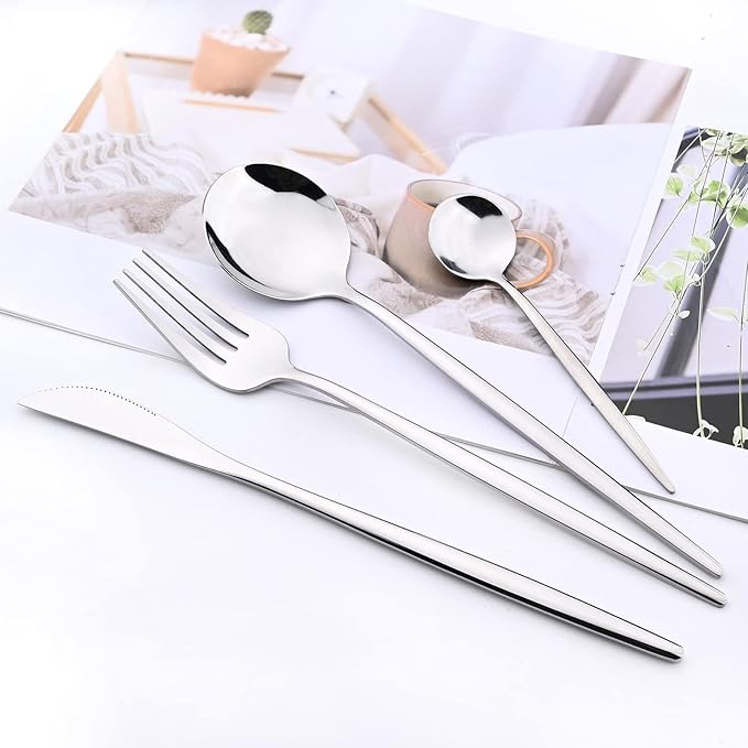40 Pcs Mirror Polish Silverware Set, Large Set 18/10 Stainless Steel Flatware Cutlery Set For Home Daily Use/Wedding Party/Restaurant, Utensils Set Service For 10 (Silver)
