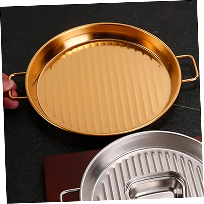 PRETYZOOM Stainless Steel Snack Tray with Handles Striped Food Serving Tray for Fried Chicken and Fries Metal Serving Plate for Parties and Gatherings