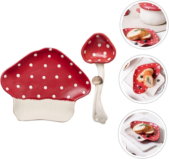 OUNONA Mushroom Ceramic Plate Salad Serving Bowl Design Multi-function Kitchen Supplies