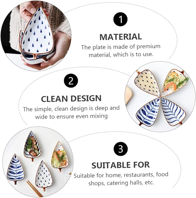 Unomor 3Pcs Ceramic Sauce Dipping Dishes Appetizer Plates for Sauces and Seasonings Random Styles and Easy to Clean for Home Restaurant Catering