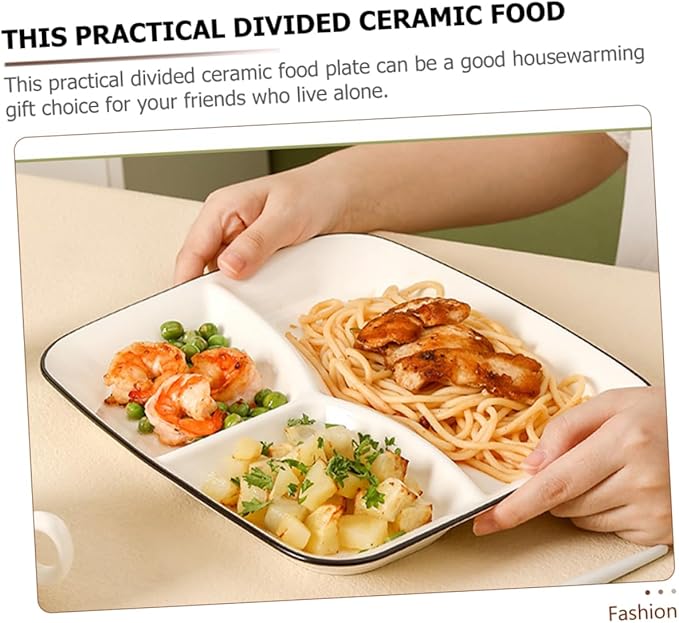 Ciieeo Diet Plate Compartment Square Dinner Plates Ceramic Serving Tray Party Breakfast