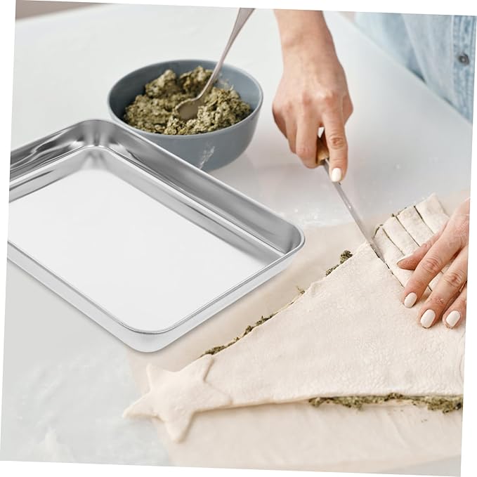 3-Piece Stainless Steel Serving Tray Set Rectangular Baking Cooling Grilling Plates for Home Use Sturdy Food Storage Trays for Fruits and Snacks
