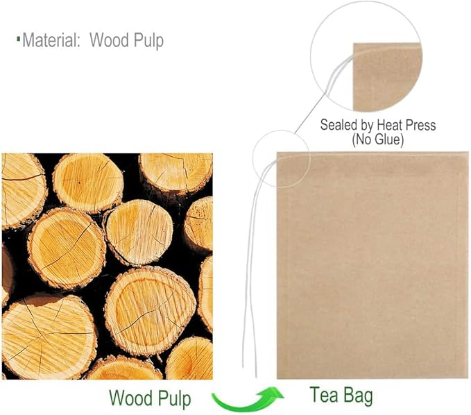 Numola Unbleached Tea Filter Bags with Disposable Drawstring, Tea Bags Empty, Wood Pulp Filter Paper Organic Tea Infuser Bag for Loose Leaf Tea 200 Pcs (3.2'' x 4.2'')
