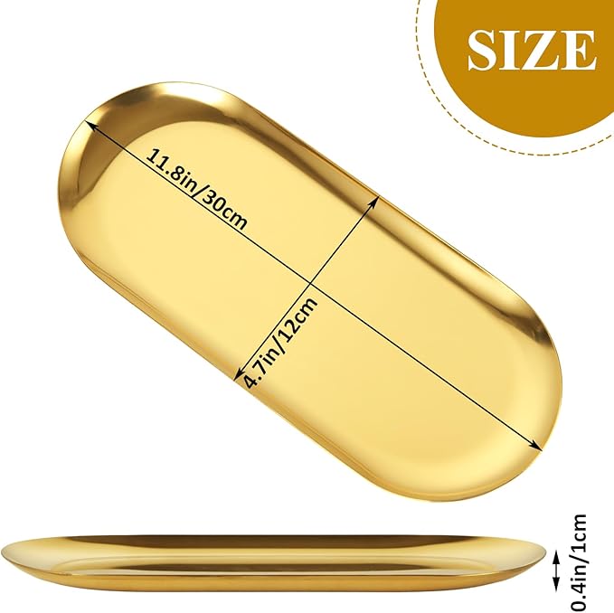 5PCS Stainless Steel Serving Tray Set Gold Platters for Serving Food Party Large Metal Trays Decorative 12" Long Plate Oval Storage Trays Thickened Serving Dishes for Entertaining Sushi Snack