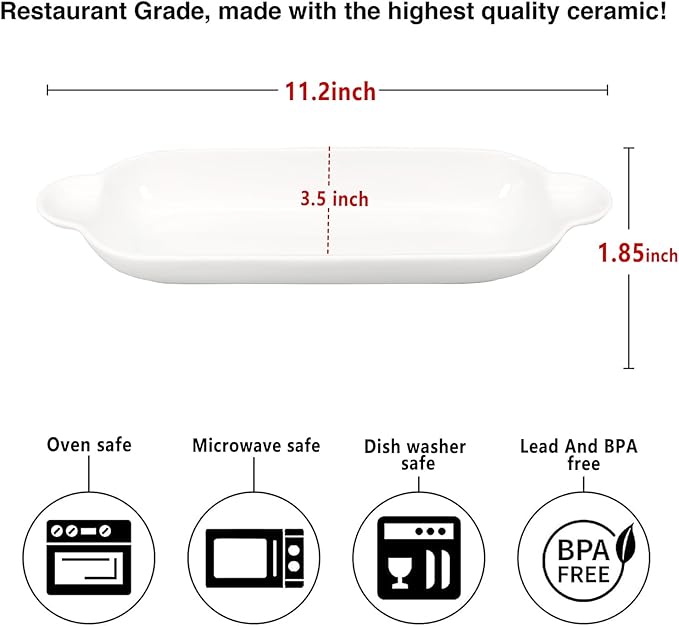 Ceramics Olive Plate, Olive cookies Tray - Large, Chip Resistant, White Porcelain Olive Canoe, Dishwasher Safe, For Snacks, Condiments, Appetizers11.2 Inch