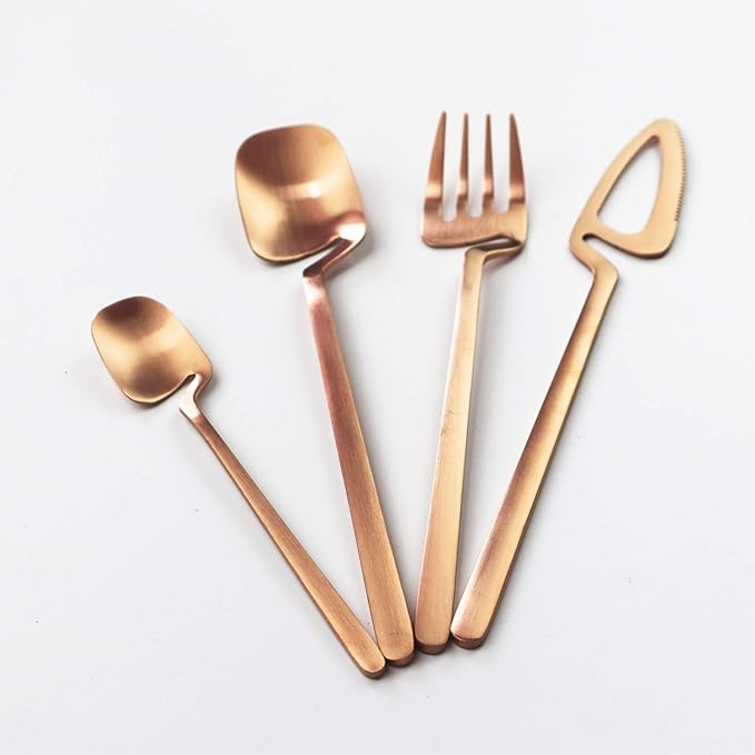 24pcs Copper Dinnerware Set 304 Stainless steel Cutlery Matte Forks Spoons Knives Flatware Set Dinner Silverware Set